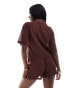 Threadbare beach cover up shirt & shorts set in chocolate brown