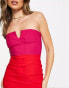 Vesper bandeau mini dress with notch detail in red and pink colour block