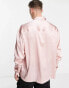 ASOS DESIGN – Oversize-Hemd aus Satin in Rosa mit Falten vorne