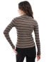 Pieces chunky ribbed knit long sleeve top in brown stripe