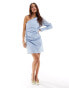 Pimkie one shoulder poplin mini dress in blue and white stripe