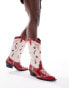 Stradivarius pattern western boot in red and ecru