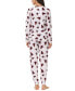 Women's Printed Microfleece V-neck Long Sleeve Top with Jogger 2 Pc Pajama Set