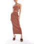 ASOS DESIGN knitted rib midaxi skirt in brown co-ord