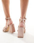 Be Mine Wide Fit Bridal Snuggle plisse block heeled sandals in champagne