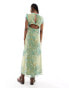 Reclaimed Vintage midi dress in floral print with lace in green