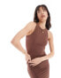 New Look slinky racer midi dress in dark brown