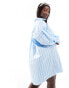 ASOS DESIGN Curve boyfriend shirt mini dress with blouson sleeve in light blue & white stripe