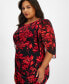 Plus Size Floral-Print 3/4-Sleeve Faux-Wrap Dress