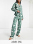 ASOS DESIGN Tall modal astrology shirt & trouser pyjama set in sage