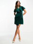 Closet London kimono sleeve velvet mini dress with wrap tie in emerald