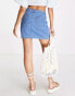 DTT Clara high waisted stretch denim skirt in mid blue