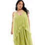 ASOS DESIGN Curve scoop neck trapeze maxi dress with frill in olive green