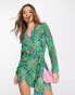 Never Fully Dressed wrap tie mini dress in emerald leopard