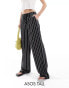 ASOS DESIGN Tall wide leg pull on trouser with linen in black stripe