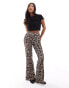 ONLY Petite ribbed flared trousers in leopard print