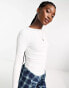 New Look lettuce edge long sleeve top in white