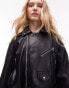 Topshop faux leather cropped biker jacket in black