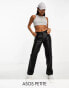 ASOS DESIGN Petite faux leather straight leg trouser in black