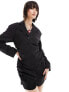 COLLUSION gathered front blazer dress in black pinstripe