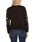 Black Label Women’s Embroidered Blouson Sleeve V-Neck Blouse Top