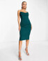 Lavish Alice cowl front bandeau midi pencil dress in emerald green