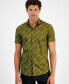 Men's Short Sleeve Button-Front Logo Print Stretch Shirt, Created for Macy's