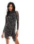 ASOS DESIGN high neck asymmetric wrap mini dress in mono swirl print