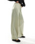 Pull&Bear satin wide leg trousers in khaki