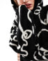 Monki oversized zip front hooded sweater in mono scribble print