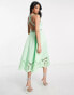 ASOS DESIGN cut work midi dress with scallop hem in green ash