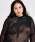 Trendy Plus Size Mesh-Overlay Long-Sleeve Dress