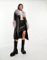 Violet Romance faux leather belted trench coat with faux fur trims in black