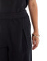 Pieces linen wide leg trousers co-ord in black