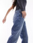 Topshop cropped mid rise straight jeans with raw hem in mid blue