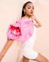 ASOS LUXE corsage sleeve belted mini dress in white & pink