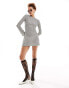 Lioness sheer flared sleeve shift mini dress in grey stripe