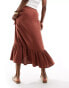 New Look wrap ruffle midi skirt in teracotta