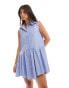 ASOS DESIGN sleeveless mini shirt dress with corset waist detail in blue stripe