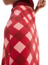 The Frolic check print satin midaxi skirt in red and pink