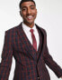 ASOS DESIGN wedding super skinny suit jacket in burgundy tartan