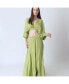 Women's Green Silk Co-Ord Set with Flowing Skirt with Slit and Crop Top with Dolman Sleeves