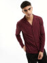 ASOS DESIGN long sleeve rib jersey shirt with revere in burgundy