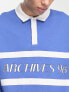 ASOS DESIGN oversized polo sweatshirt with text print in blue