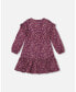 Big Girls Dress With Frills Burgundy Printed Flowers