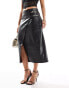 River Island utility wrap PU midi skirt in black