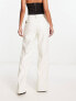 NA-KD faux leather straight leg trousers in off white