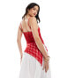 Pull&Bear lace strappy cami with asymmetric hem in red