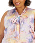 Plus Size Floral Sleeveless Bow Blouse