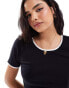 Pieces scoop neck t-shirt with contract trim in black and white